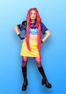 entertainer dressed as Mira from K Pop demon hunters