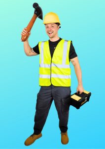 Entertiner dressed as a builder